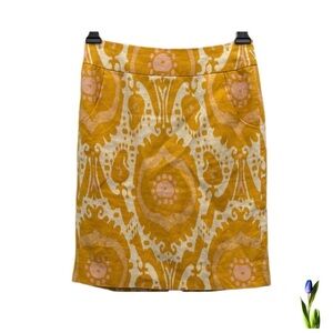 J. Crew Yellow Cream Pencil Skirt Knee-Length